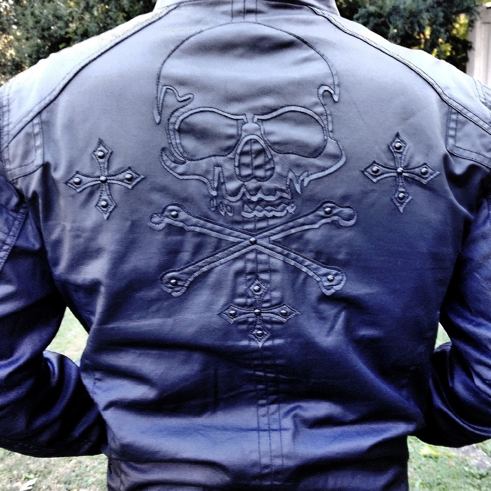 Rare Designer Affliction Original Skull & Crossbones Bikers Jacket